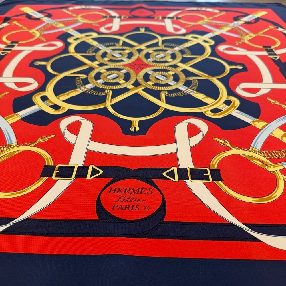 Authentic Hermes Red and Gold Silk Scarf - Picture 9 of 10